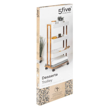 5FIVE polica 4 nivoa Natureo bijela sa točkićima 40 x 30 x 88 cm