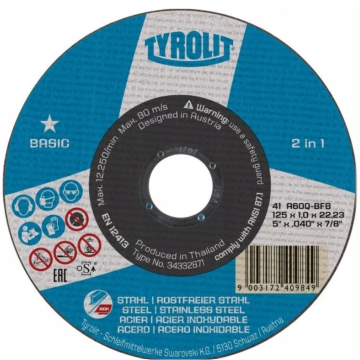 TYROLIT CEE rezna ploča INOX/čelik 125x1,0x22,23 A60Q-BFB/TI10