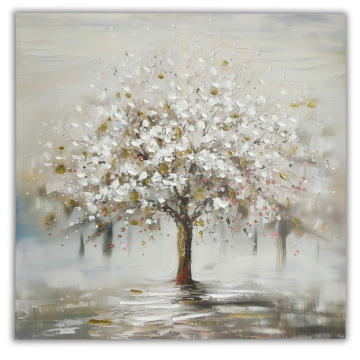 SLIKA bijelo drvo u cvatu 50% ručni rad 100x100cm